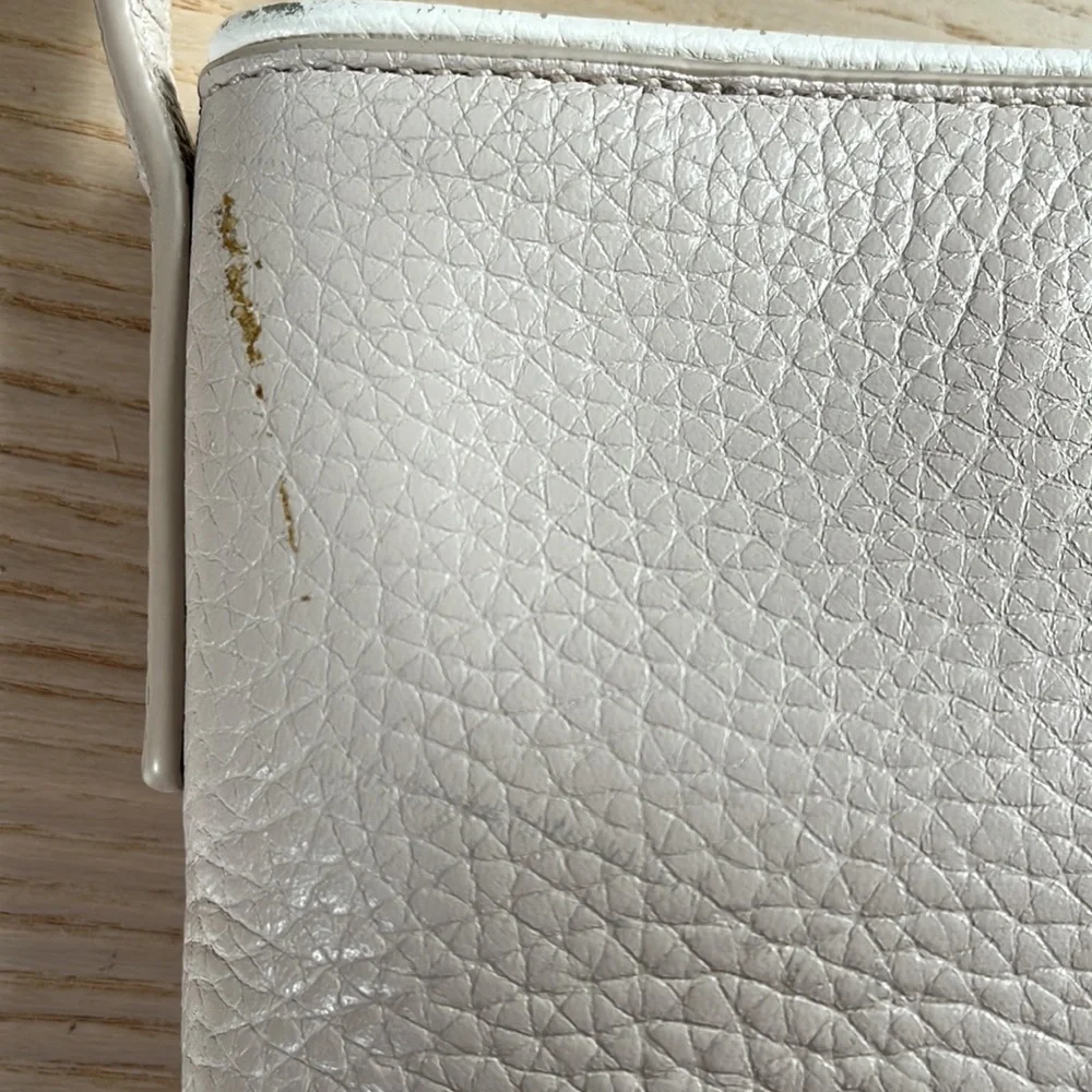 KATE SPADE Champagne Pebbled Leather Crossbody Bag with Gold Hardware White Trim